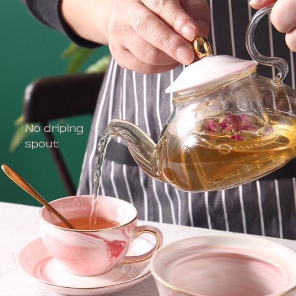 Pink Marble Printed Tea Set w/a Delicate Gold Trim - Picture 3 of 7